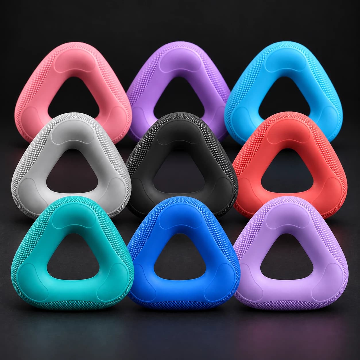 The nine-ring GRIPLR Complete Set arranged across a dark studio surface